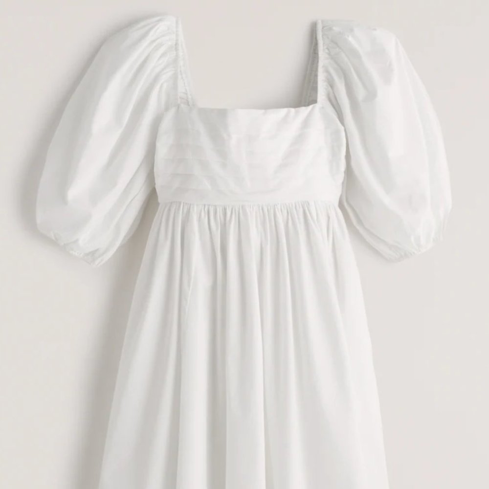 Abercrombie & Fitch Ruched Bodice Puff Sleeve Mini Dress - white